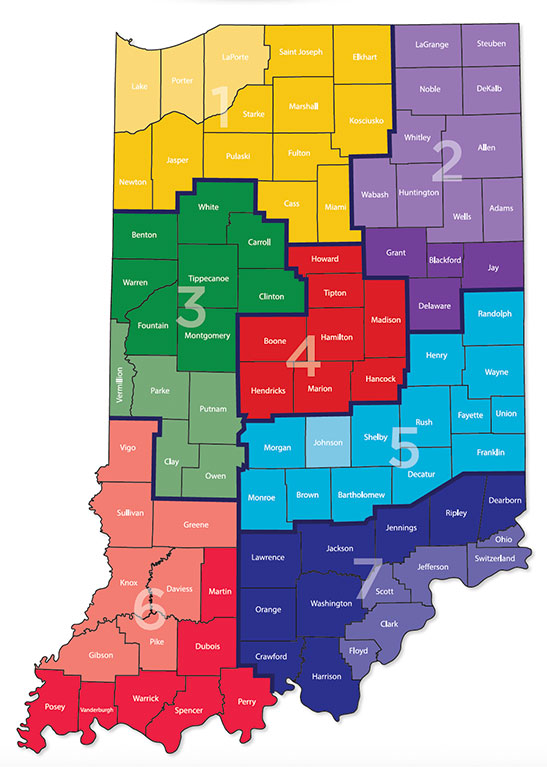 Indiana regional contact map